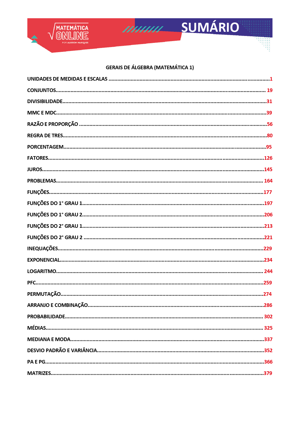 Álgebra Exercícios Gerais - Matemática Online