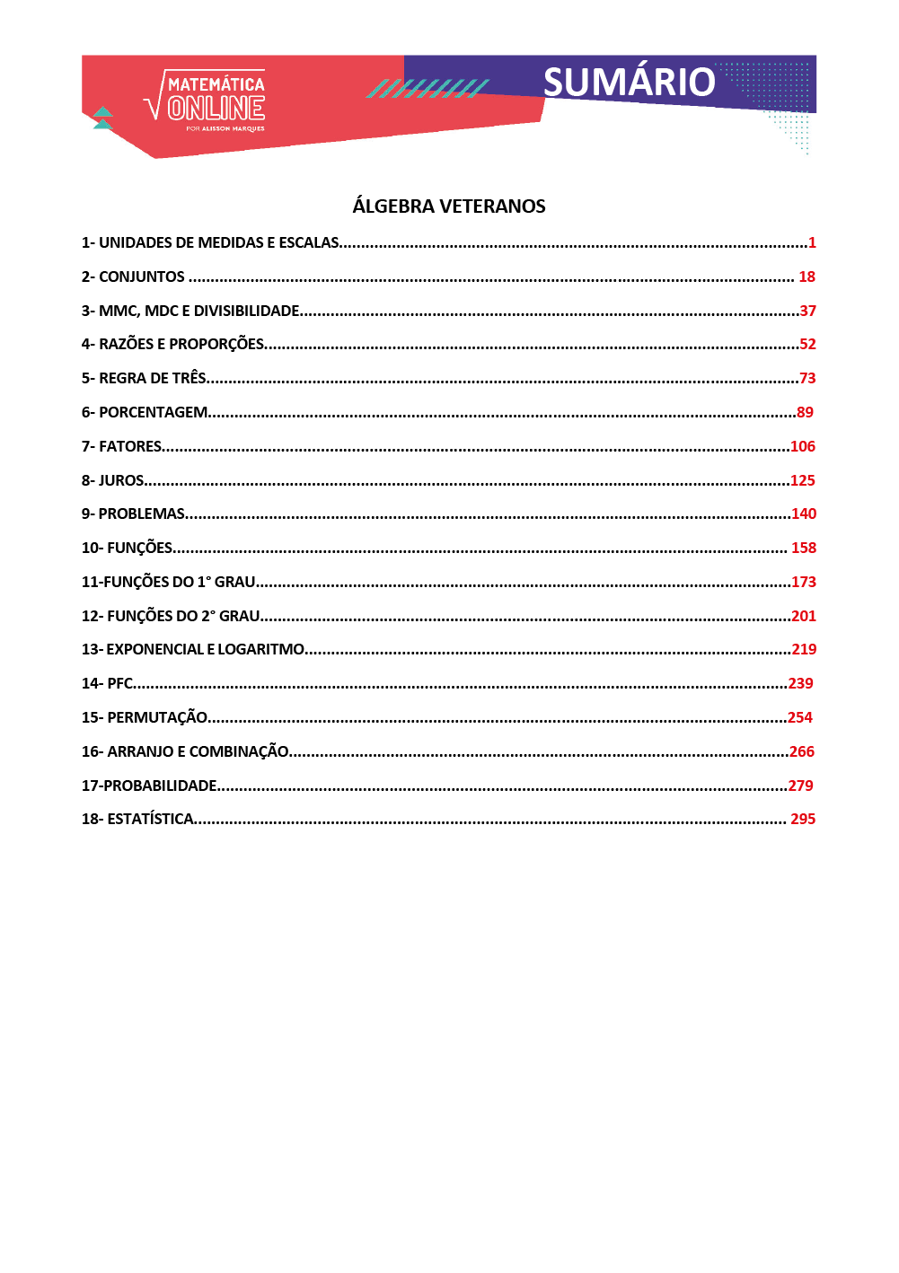 Álgebra Veteranos - Matemática Online