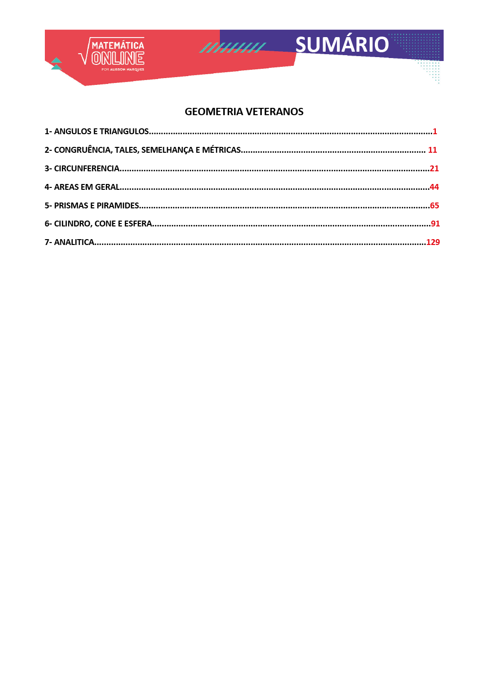 Geometria Veteranos - Matemática Online